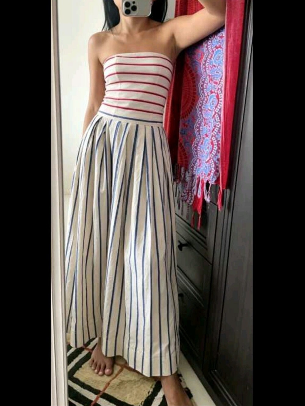 Women Summer Striped Bandeau Contrast Color Maxi Dress, Waist Slimming Backless - Picture 3 of 5